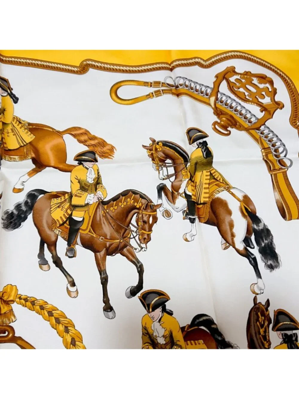 Hermes Carre 90 Reprise Ledoux Yellow Silk 100% Large Scarf